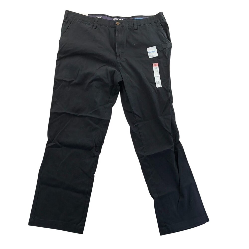 Sonoma Mens Black Flexwear Straight-Leg Pants 40x30 Stretch Comfort Cotton Blend